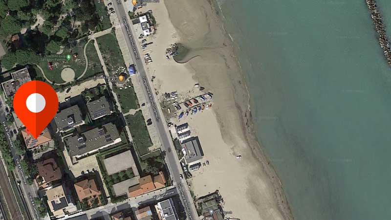 Posizione del B&B Gli Oleandri rispetto alla spiaggia di Porto San Giorgio